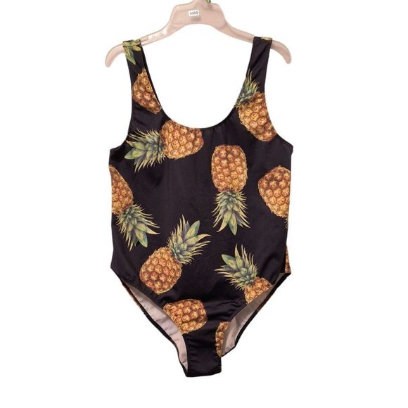 F21+ Black & Pineapple 🍍 1 Pc Swimsuit - Picture 1 of 4